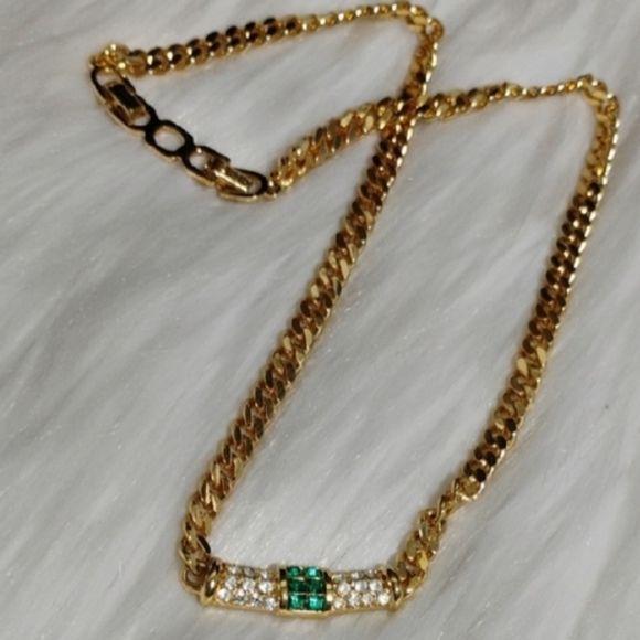 Authentic Dior Vtg Gold Tone Necklace WGreen Rhinestones & Crystals - Picture 13 of 13